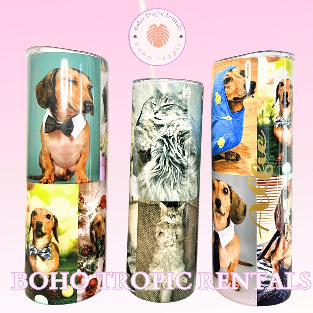 Boho Tropic Rentals Photo Collage Tumblers